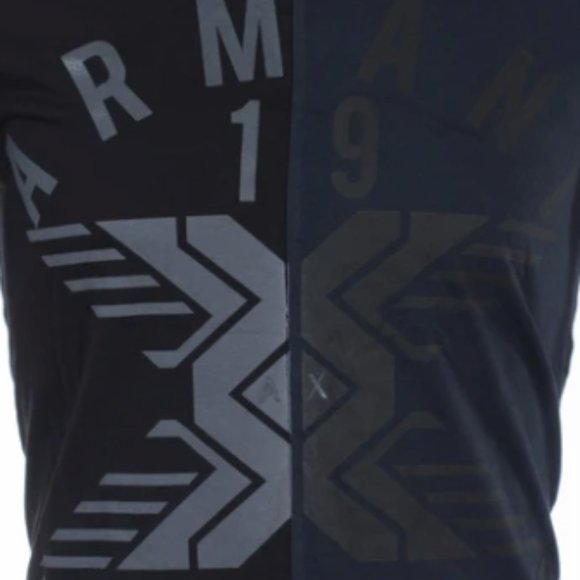 ARMANI EXCHANGE Mens Short Sleeve SPLIT UP crewneck T-Shirt (Black/Navy) - Picture 2 of 3